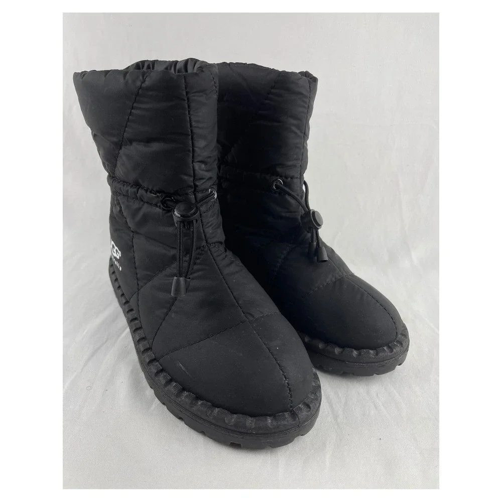 UGG Australia Quilted Puffer Snow Boots Womens 39 Black Drawstring Winter Nylon